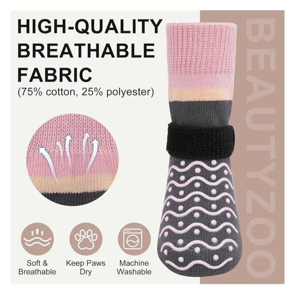 BEAUTYZOO Dog Socks Small Gray Anti-Slip Paw Protectors Traction Socks New